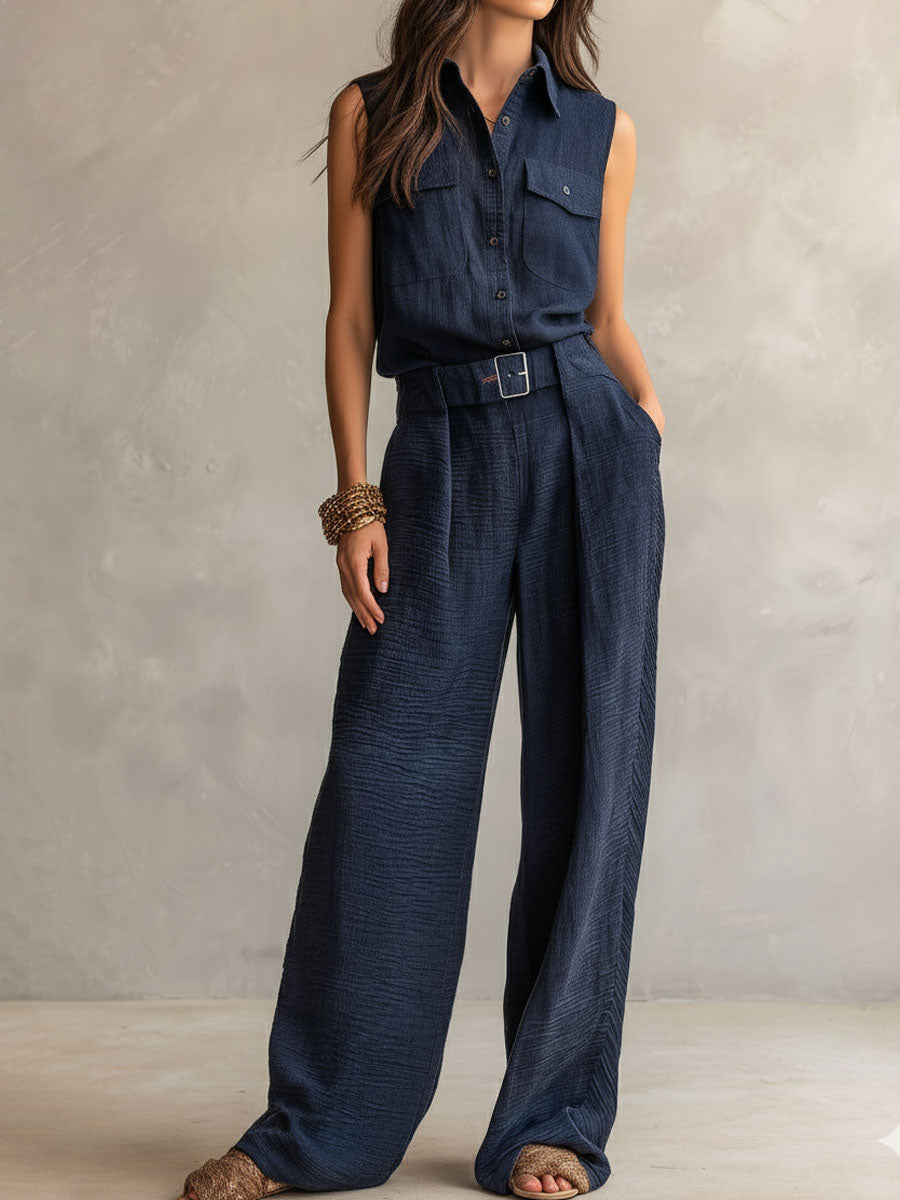 Selena - Mono utilitario bohemio con cinturón y textura pizarra medianoche.