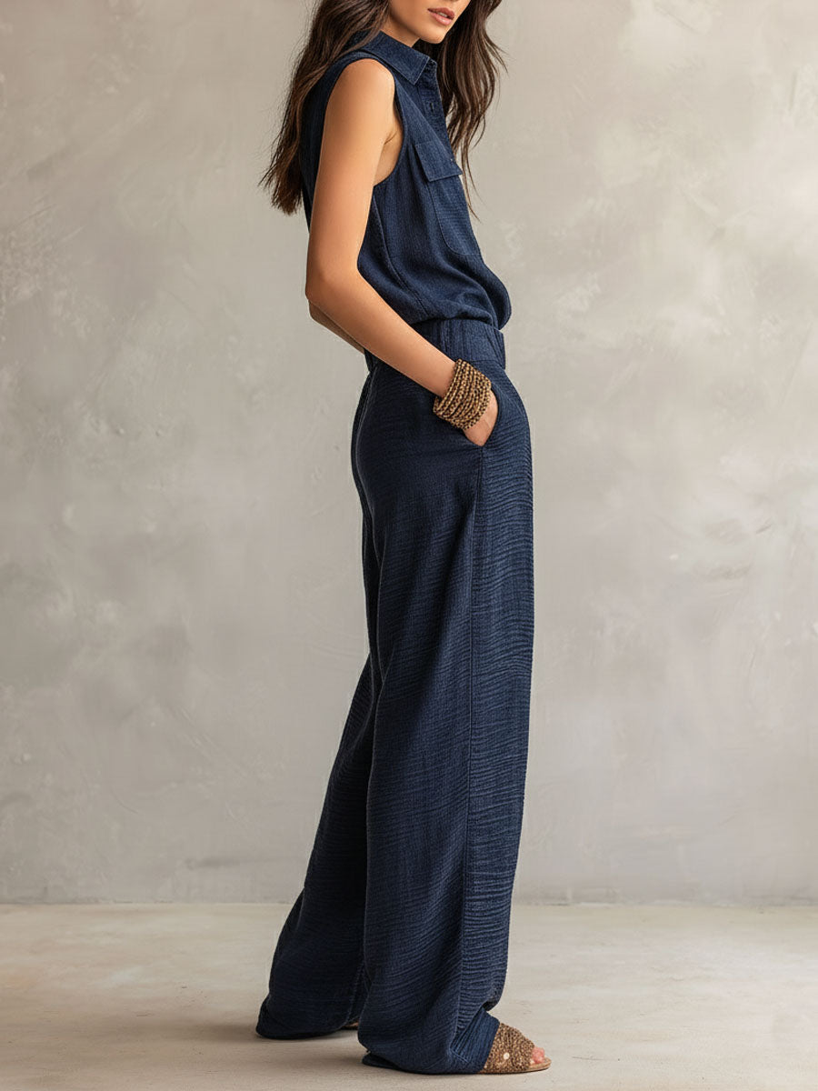 Selena - Mono utilitario bohemio con cinturón y textura pizarra medianoche.