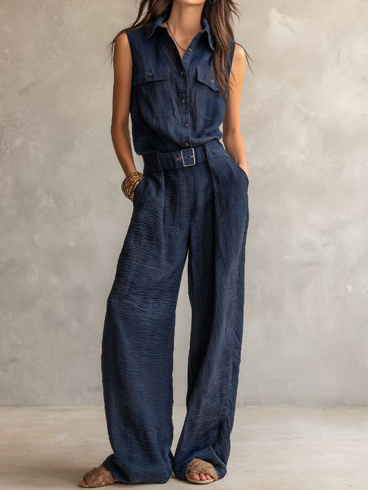 Selena - Mono utilitario bohemio con cinturón y textura pizarra medianoche.