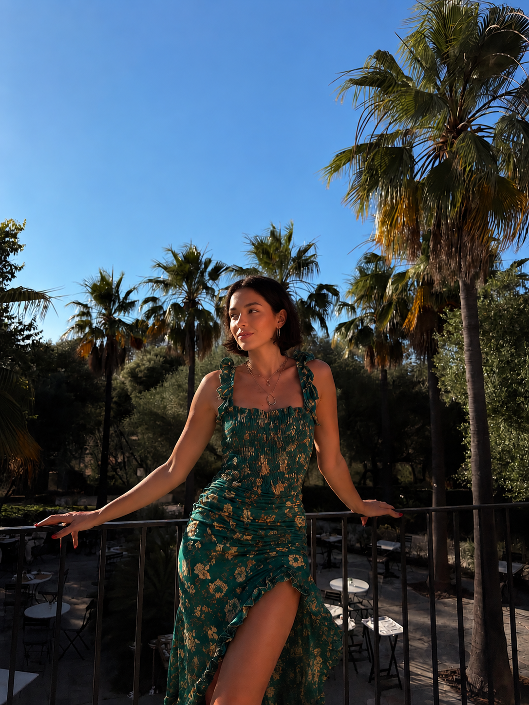 Valeria - Vestido largo estilo boho retro con mangas con volantes y abertura alta